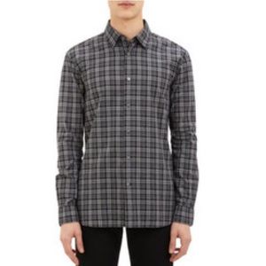 John Varvatos | Cotton Button Front Grey/Black plaid shirt